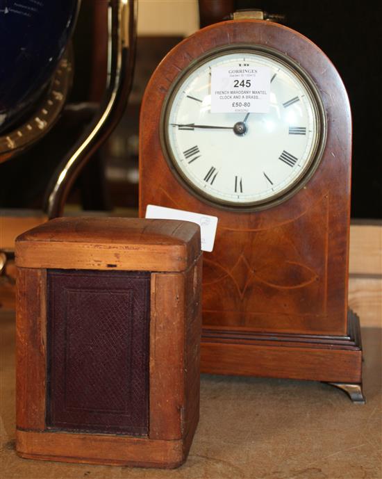 French mahogany mantel clock and a brass carriage timepiece with alarm